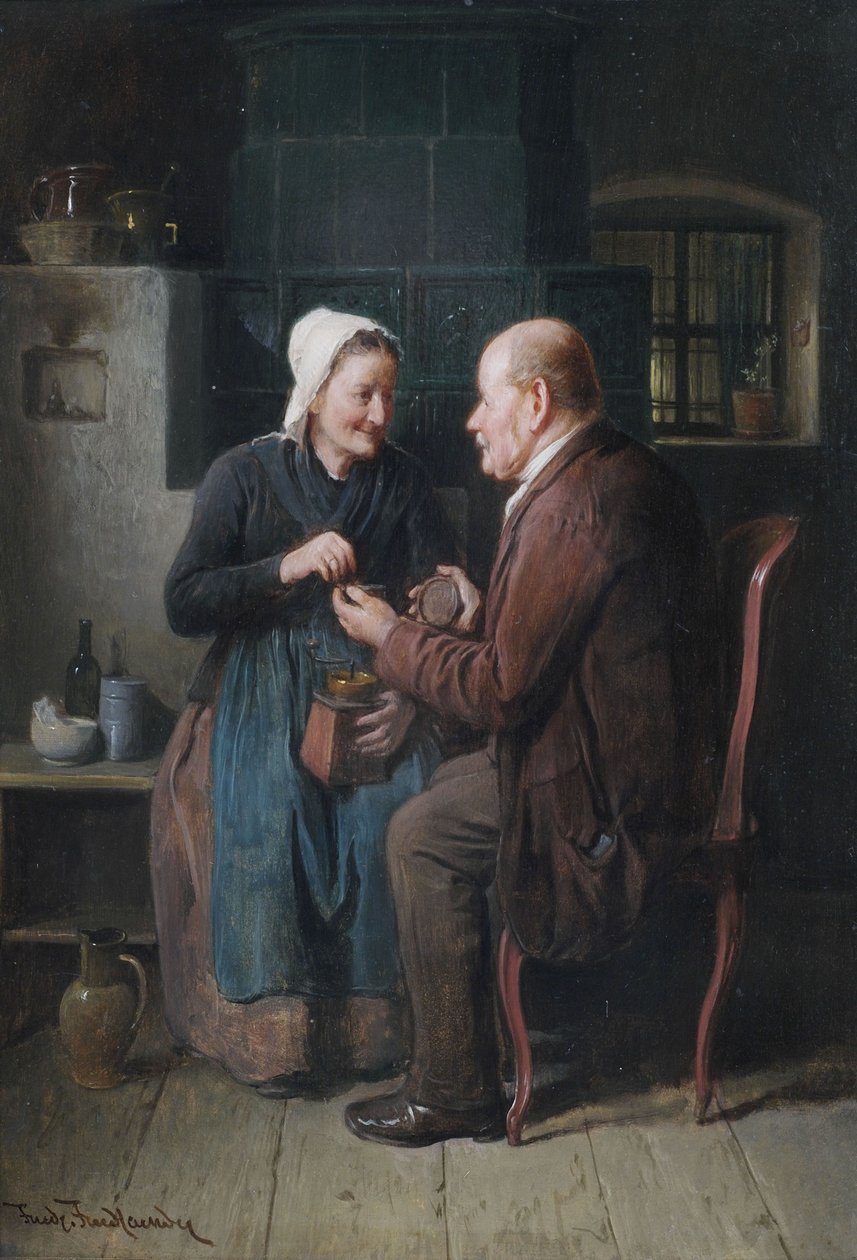 Seniorpar i køkkeninteriør af Friedrich Friedlander