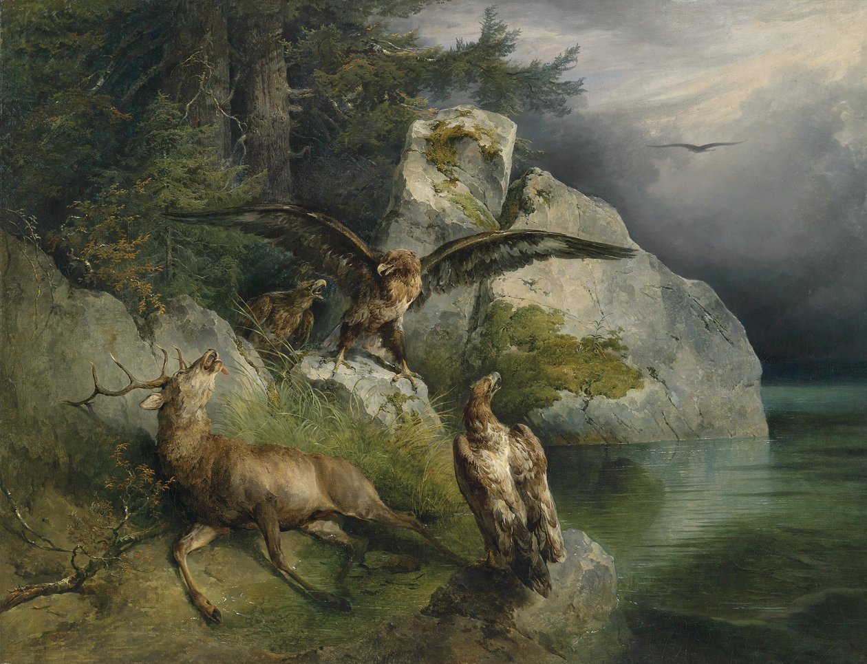 Ørn og døende hjorte af Friedrich Gauermann