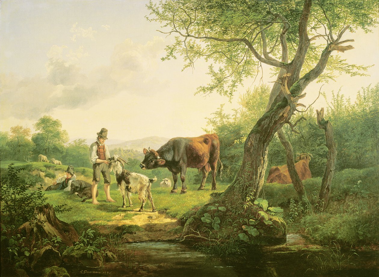 Landskab med en hyrde, 1826 af Friedrich Gauermann