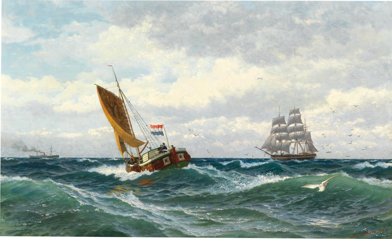 Fiskerbåde Møde på det åbne hav af Friedrich Ludwig Christian Sturm