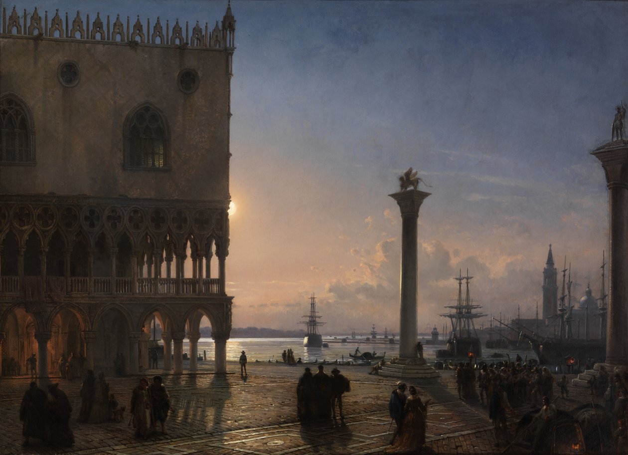 Et måneskinudsigt over Piazza San Marco mod San Giorgio Maggiore af Friedrich Nerly
