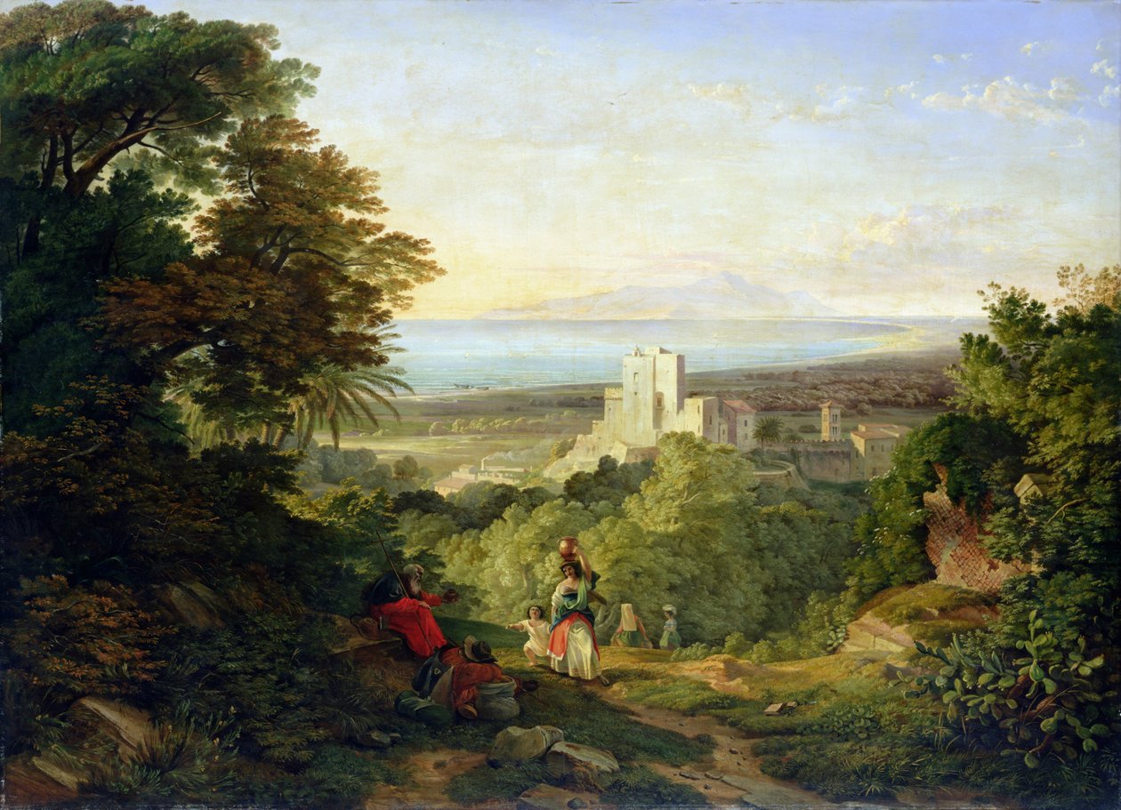 Udsigt over Terracina og Monte Circeo, 1833 af Friedrich Nerly