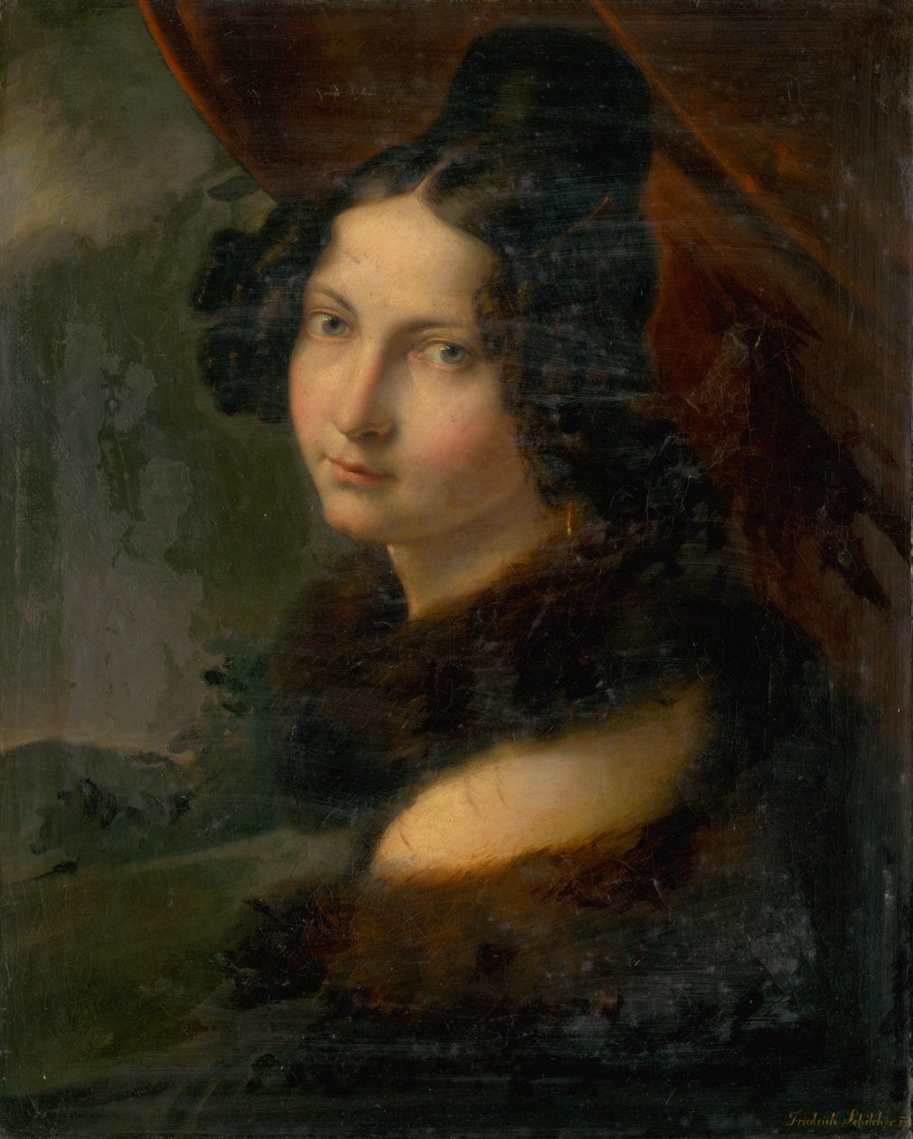 Portræt af en ung dame i en pelskrave af Friedrich Schilcher