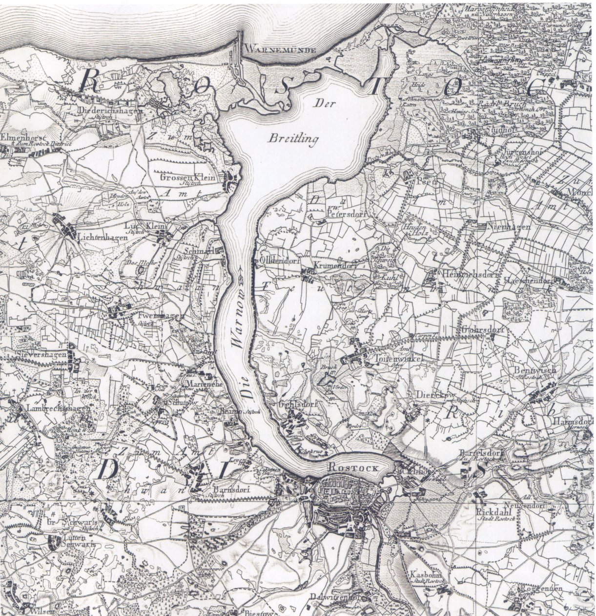 Kort over Rostock 1788 af Friedrich Wilhelm Karl von Schmettau