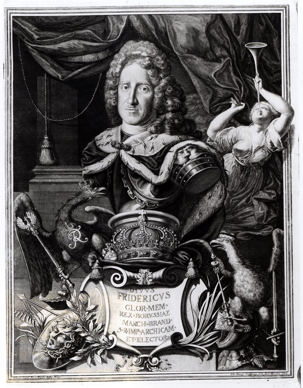 Portræt af Frederik Vilhelm I (1688-1740), konge af Preussen, indgraveret af Georg Andreas Wolfgang (1703-45), 1718 af Friedrich Wilhelm Weidemann
