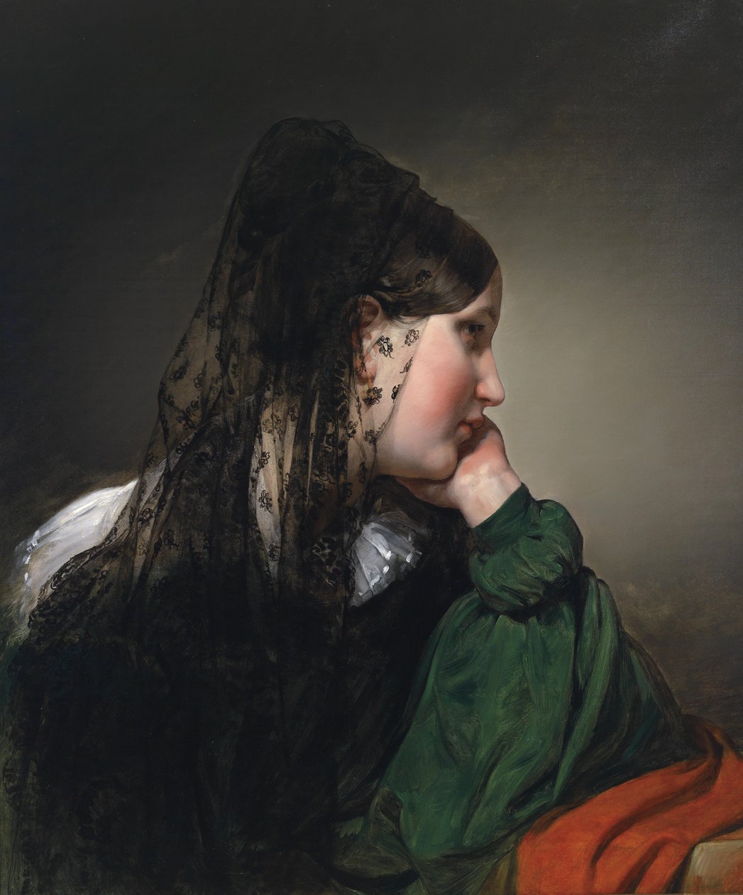 Pige i profil med sort mantilla. af Friedrich von Amerling