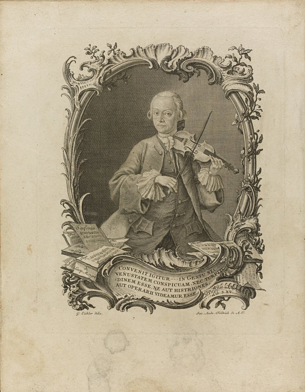 Leopold Mozart. Frontispice af forsøget på en grundig violinlærer, 1756 af Friedrich