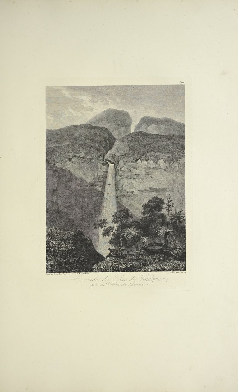 Falls of the Rio de Vinagre, nær Purace-vulkanen, tegnet af Koch, graveret af Arnold, illustration fra 