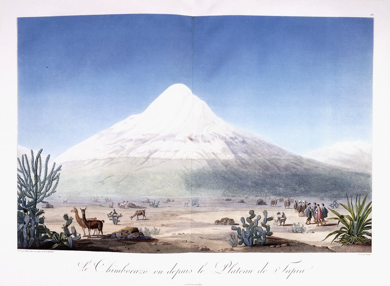 Chimborazoen set fra Plateau de Tapia af Friedrich Alexander Baron von (after) Humboldt