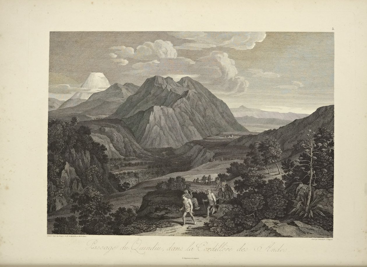 Passage af Quindiu, i Cordillera i Andesbjergene, tegnet af Koch, illustration fra 