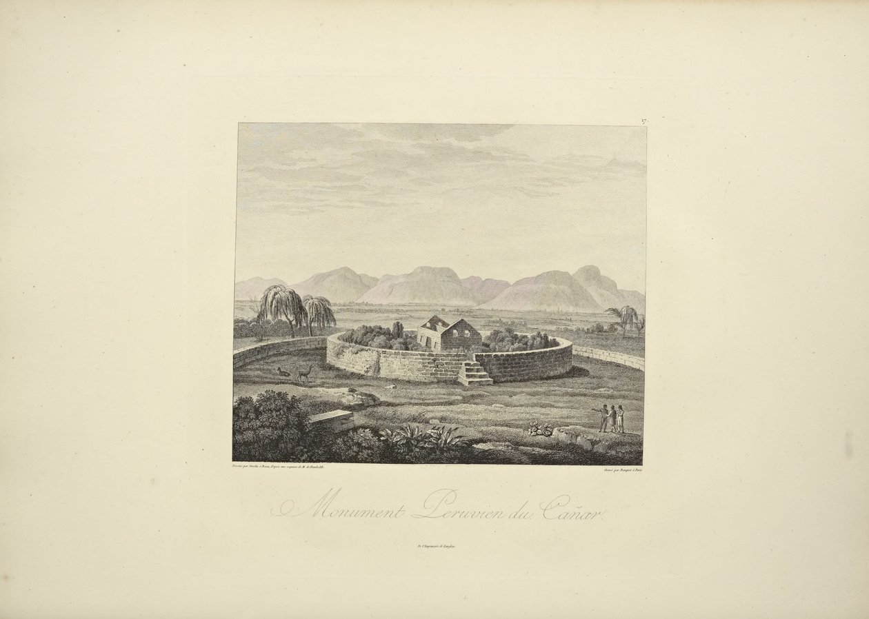 Peruviansk monument på Canar, tegnet af Gmelin, graveret af Bouquet, illustration fra 