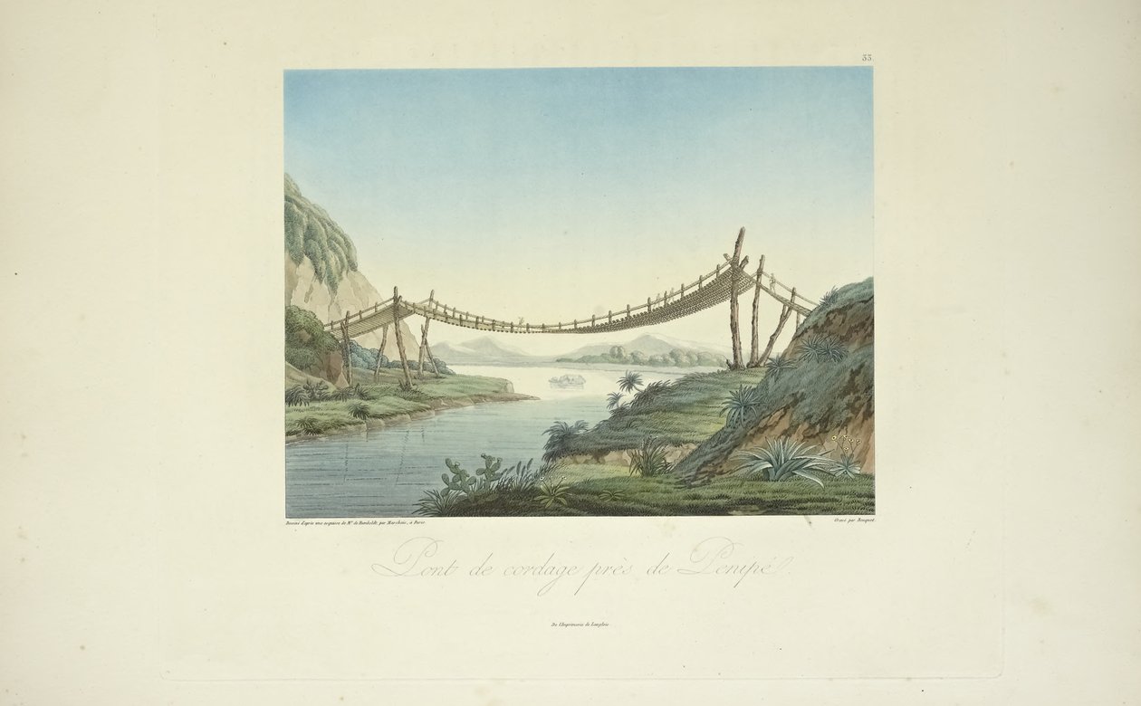 Rope Bridge nær Penipe, tegnet af Marchais, graveret af Bouquet, illustration fra 