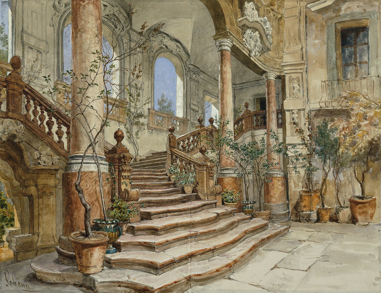 Marmortreppen Palazzo Bonagia i Palermo af Friedrich Alois Schönn