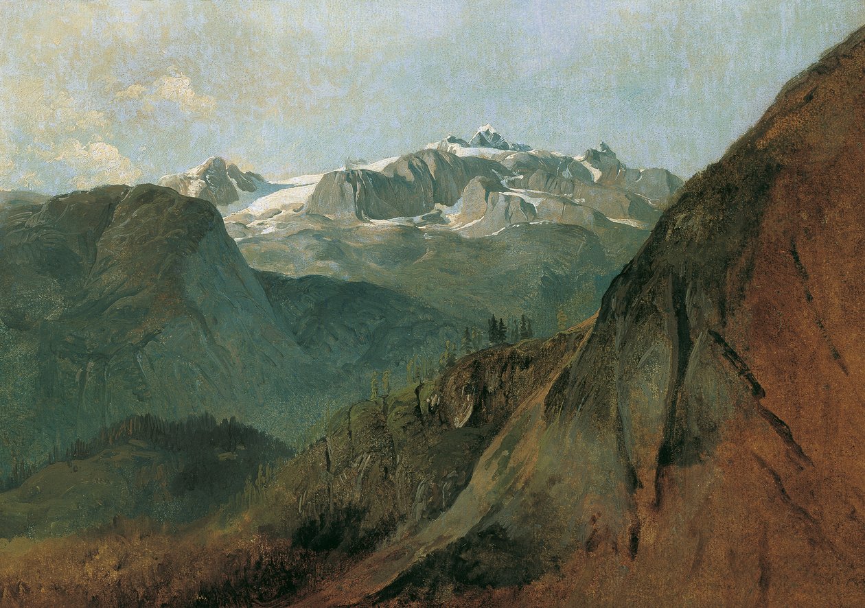 Dachstein fra Plassen nær Hallstatt af Friedrich August Mathias Gauermann