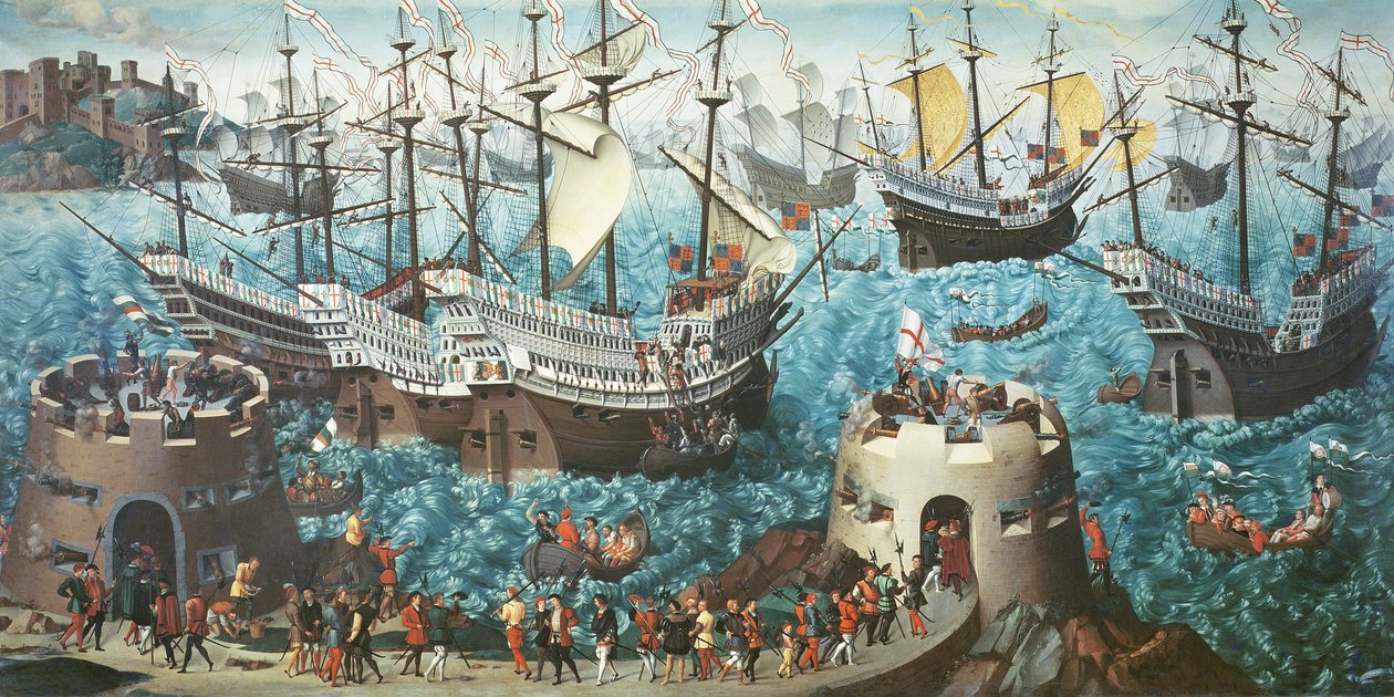 Indskibning af Henrik VIII (1491-1547) om bord på Henry Grace a Dieu i 1520, kopieret fra et maleri af Vincent Volpi af Friedrich Bouterwek
