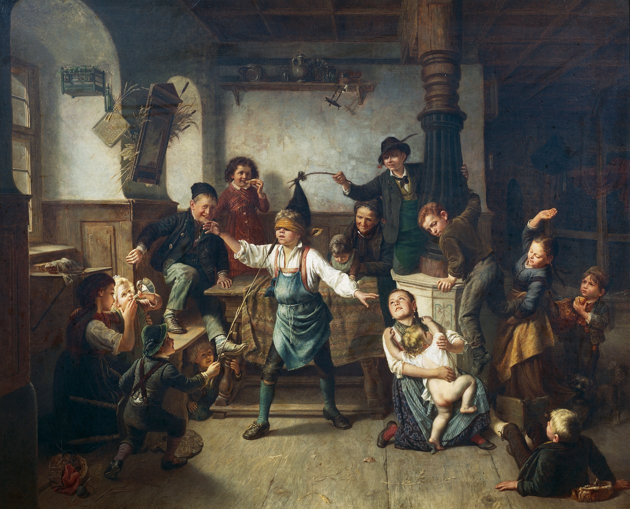 Børn leger blind mands bluff, ca 1860, af Friedrich Carl Hoesch (1836-1888), olie på lærred, Tyskland af Friedrich Carl Hoesch
