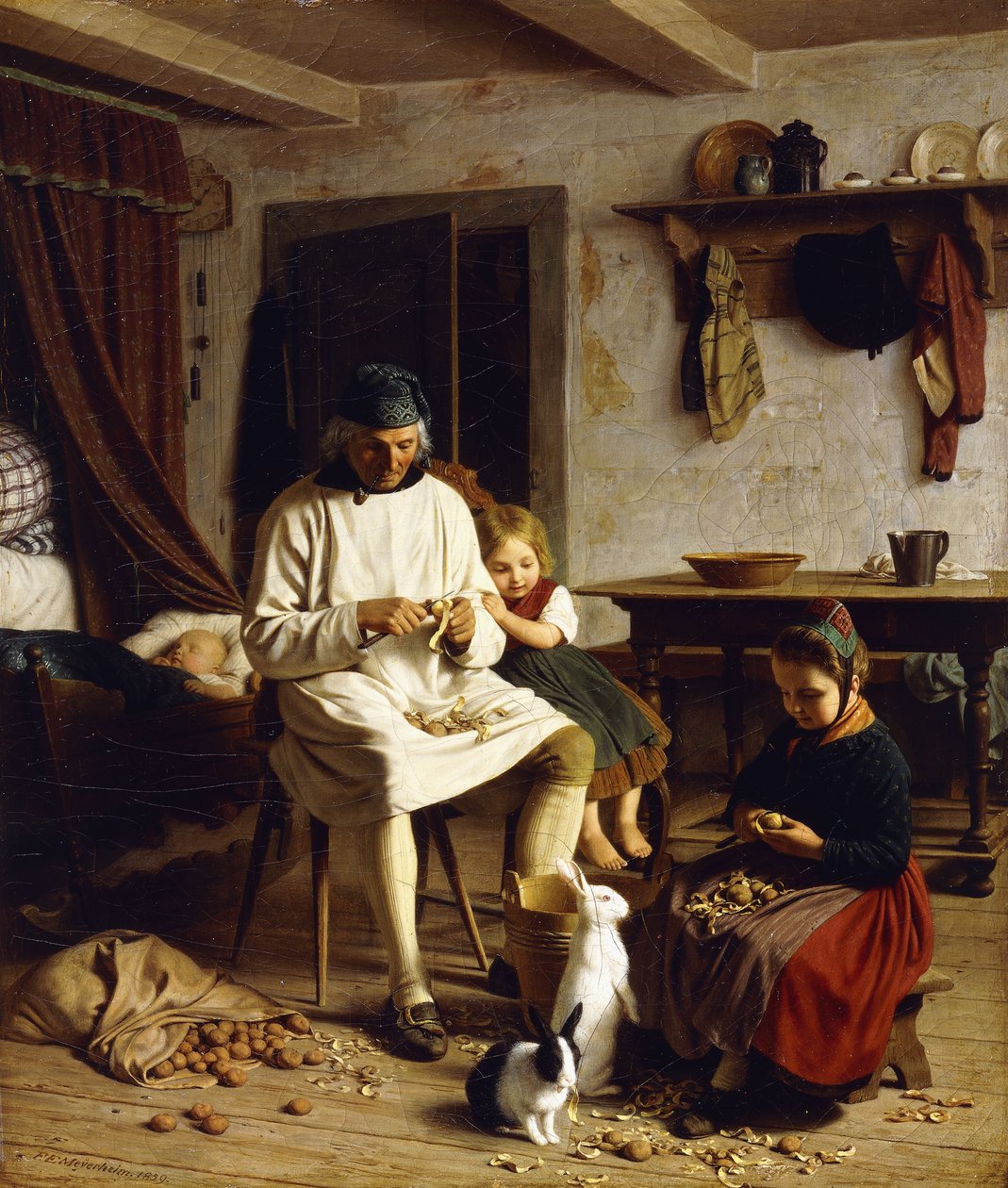 Familiearbejde, 1859 af Friedrich Edouard Meyerheim