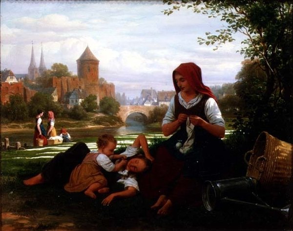 The Bleaching Ground, 1800-tallet af Friedrich Edouard Meyerheim