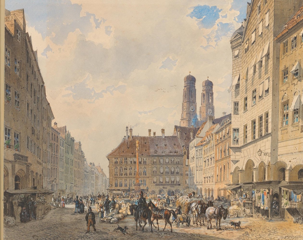 Marienplatz i München med Frauenkirche i baggrunden af Friedrich Eibner