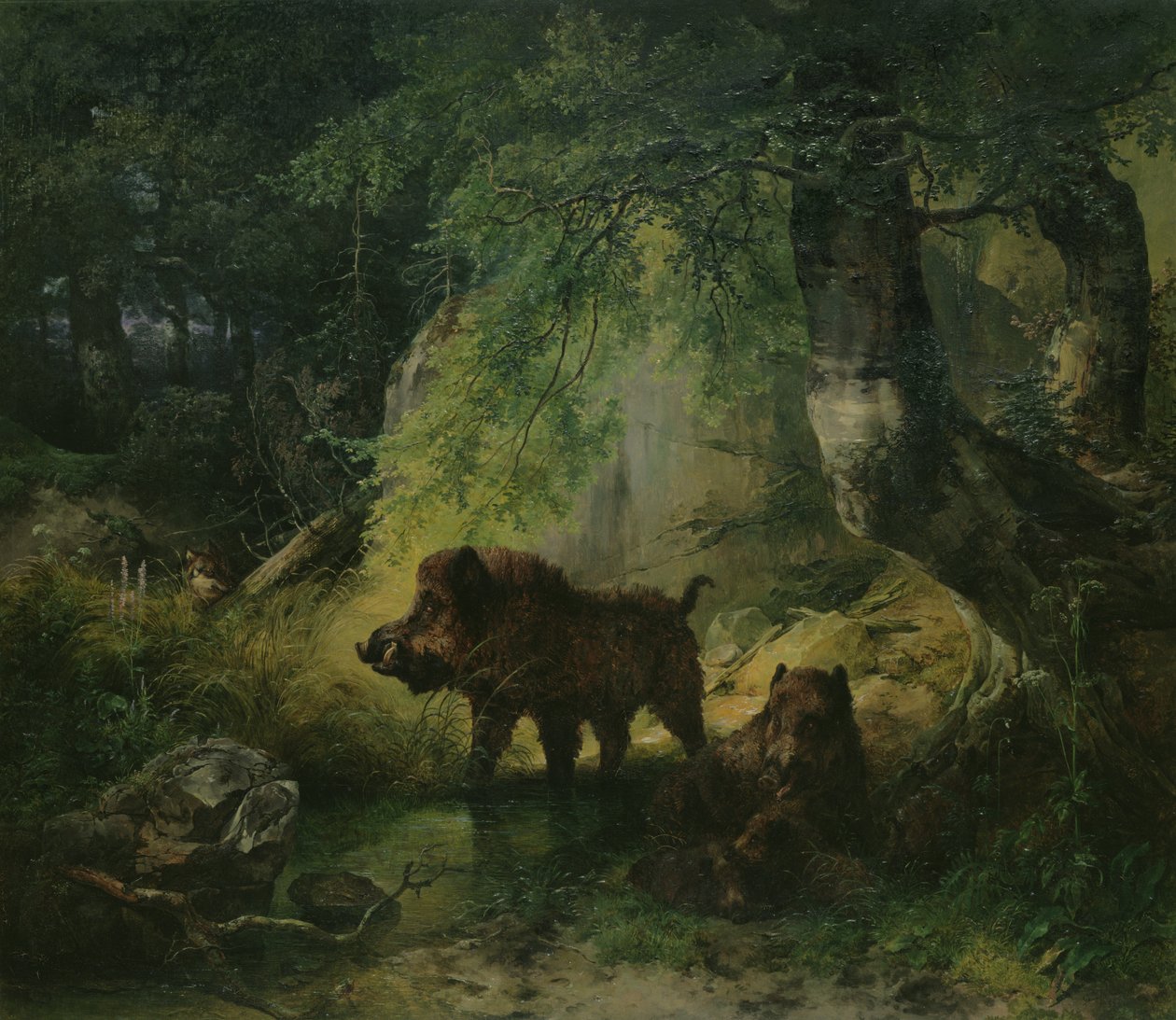 Vildsvin og ulv af Friedrich Gauermann