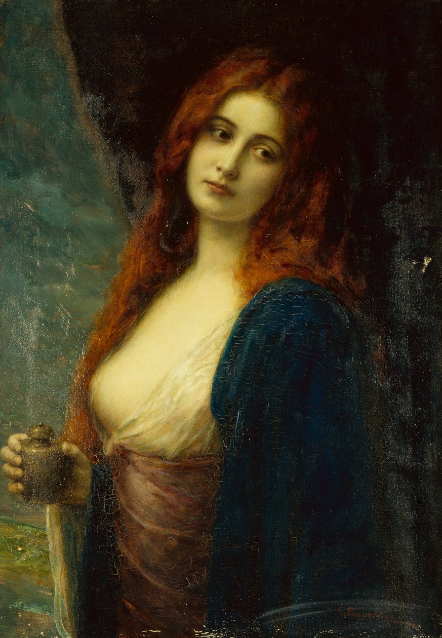 En ung pige (olie på lærred) af Friedrich Georg Papperitz