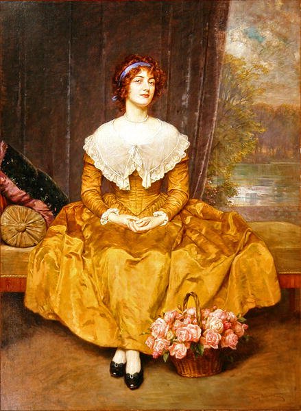 Portræt af en dame (olie på lærred) af Friedrich Georg Papperitz