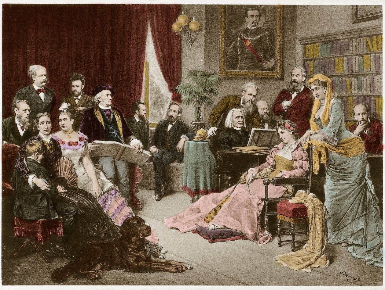 Richard Wagner og Liszt i Bayreuth med Cosima og Siegfried - efter Fritz Georg Papperitz af Friedrich Georg Papperitz