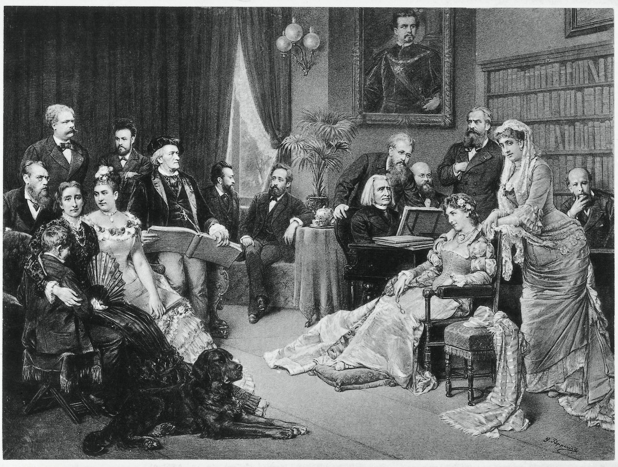 Richard Wagner og Liszt i Bayreuth med Cosima og Siegfried - efter Fritz Georg Papperitz af Friedrich Georg Papperitz