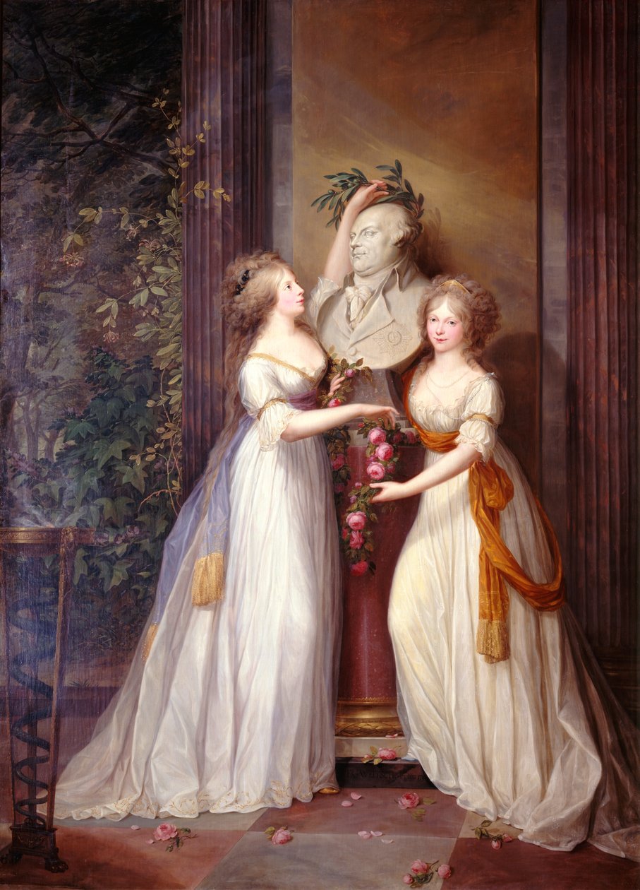 Luise og Friederike ved buste af Friedrich Wilhelm II af Friedrich Georg Weitsch