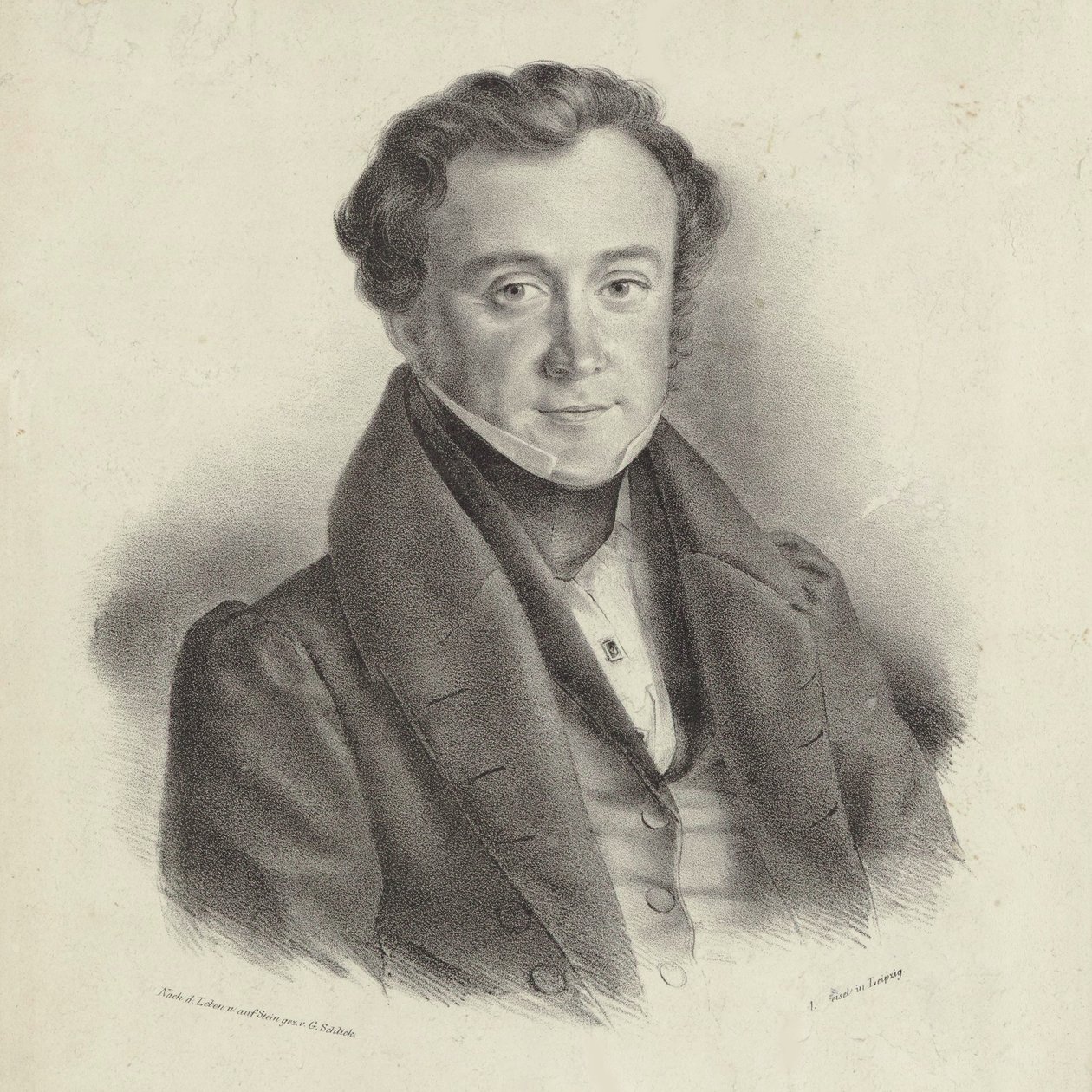 Portræt af komponisten Johann Wenzel Kalliwoda 1801-1866. af Friedrich Gustav Schlick
