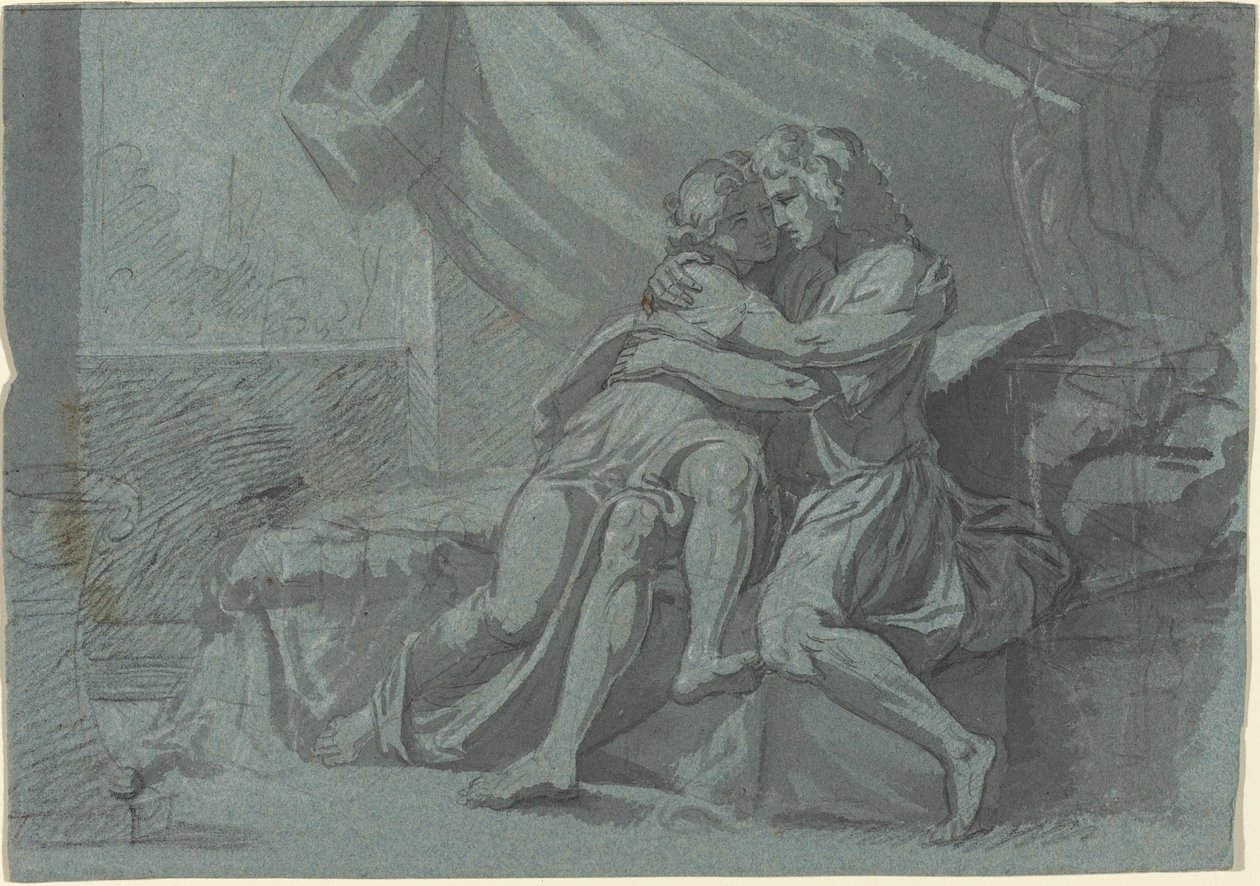 Embracing Lovers in Classical Dress / A Woman in Classical Dress Looking Up af Friedrich Heinrich Füger after Raphael