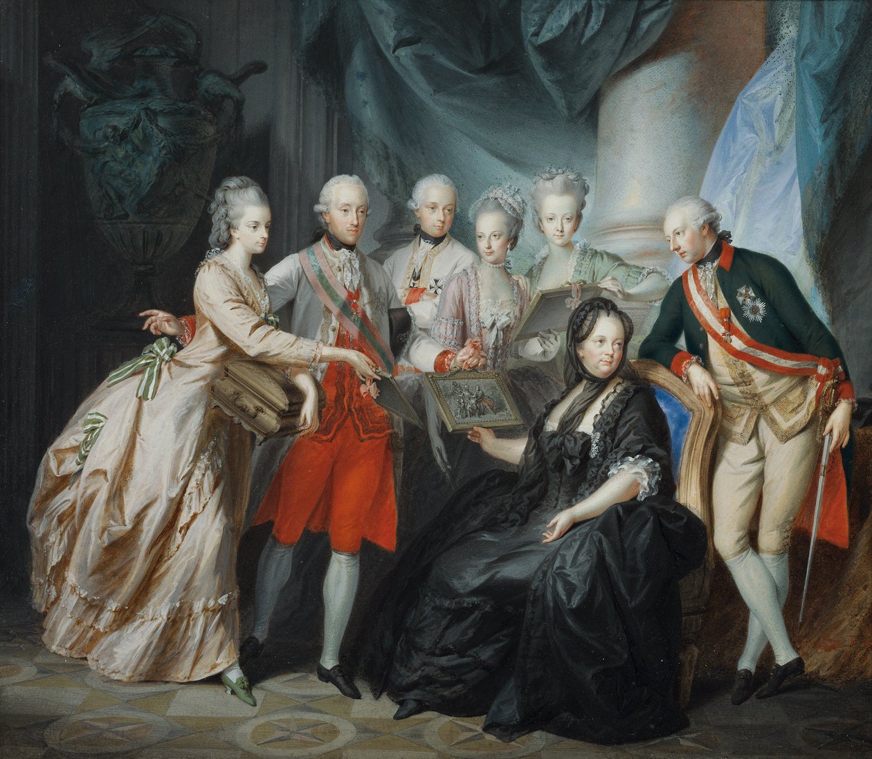 Ærkehertuginde Marie Christine og hertug Albert af Sachsen Teschen præsenterer familien for billeder af deres slægtninge i Italien af Friedrich Heinrich Fuger