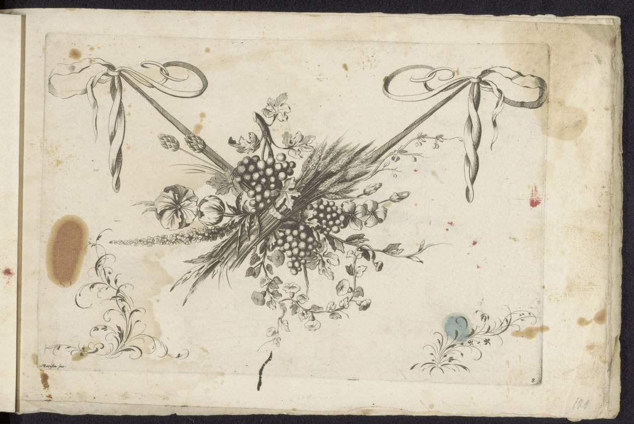 Festool van Bloemen, druiventros og korenaren En anden ny feston af blomster og frugter (serietitel) af Friedrich Jacob Morisson