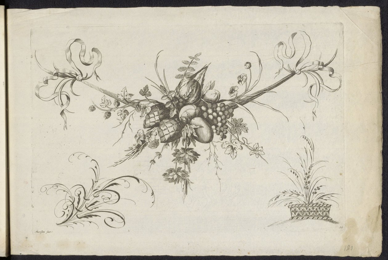 Festool van frugter, bladere og blomster En anden ny feston af blomster og frugter (serietitel) af Friedrich Jacob Morisson