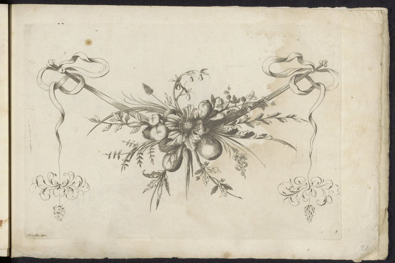 Festool van frugter, bladere og blomster En anden ny feston af blomster og frugter (serietitel) af Friedrich Jacob Morisson