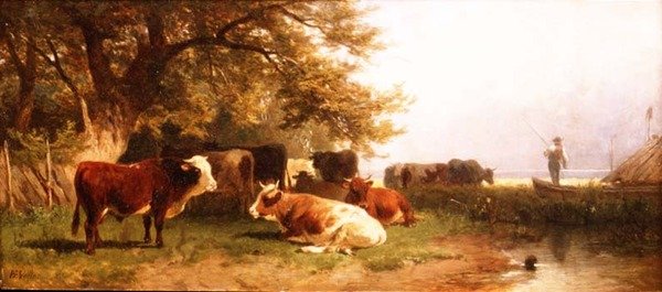 Kvæg vander i et landskab af Friedrich Johann Voltz