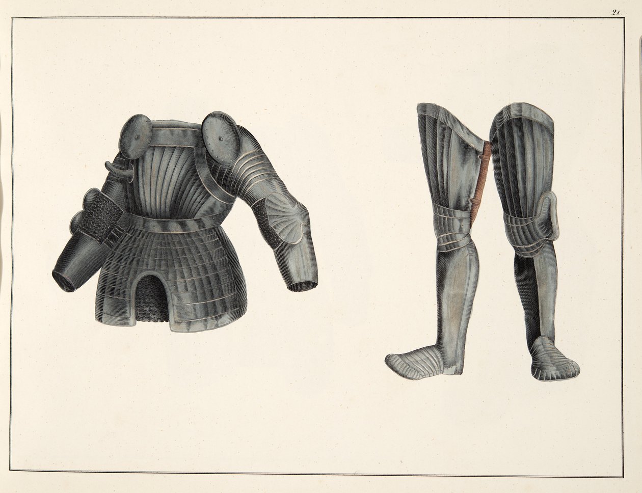 Rustning, plade fra A History of the Development and Customs of Chivalry, af Dr. Franz Kottenkamp, udgivet af Carl Hoffmann, 1842 af Friedrich Martin von Reibisch