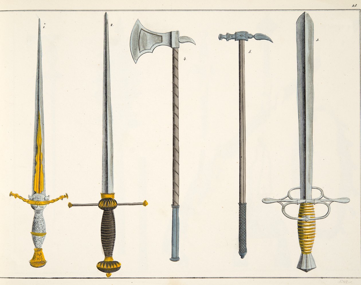 Sværd, plade fra "A History of the Development and Customs of Chivalry", af Dr. Franz Kottenkamp, udgivet af Carl Hoffmann, 1842 af Friedrich Martin von Reibisch