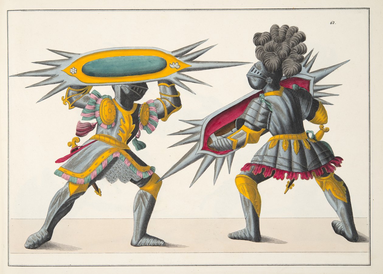 To riddere i kamp, plade fra "A History of the Development and Customs of Chivalry", af Dr. Franz Kottenkamp, udgivet af Carl Hoffmann, 1842 af Friedrich Martin von Reibisch