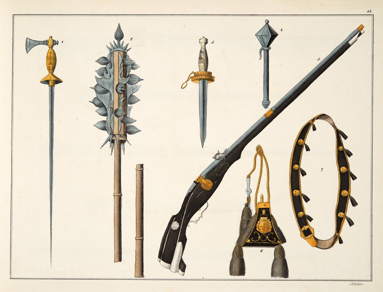 Våben inklusive en musket, ca. 1400, plade fra 