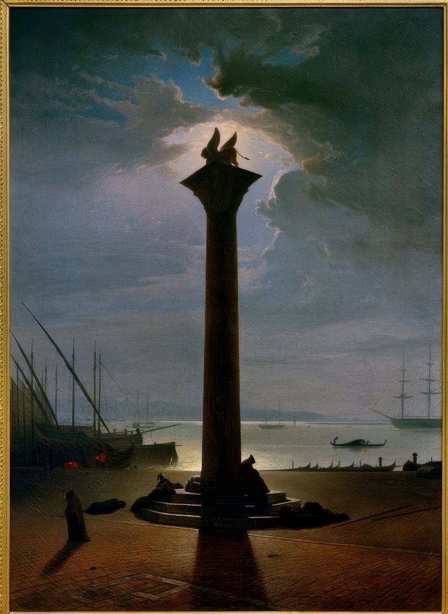 Markussøjlen i Venedig ved måneskin af Friedrich Nerly