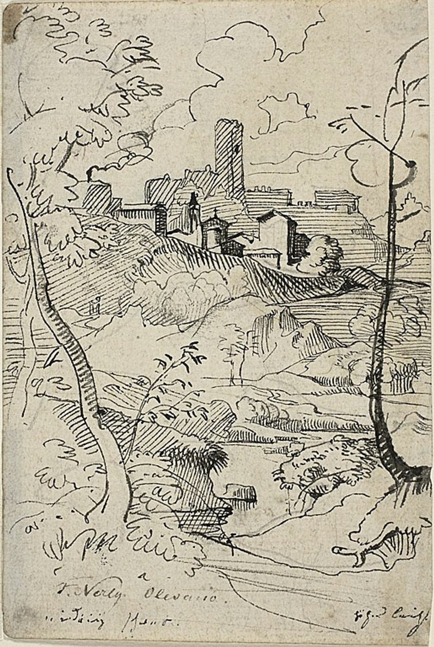 Italiensk by med flod (recto); Udsigt over en by (verso) af Friedrich Nerly