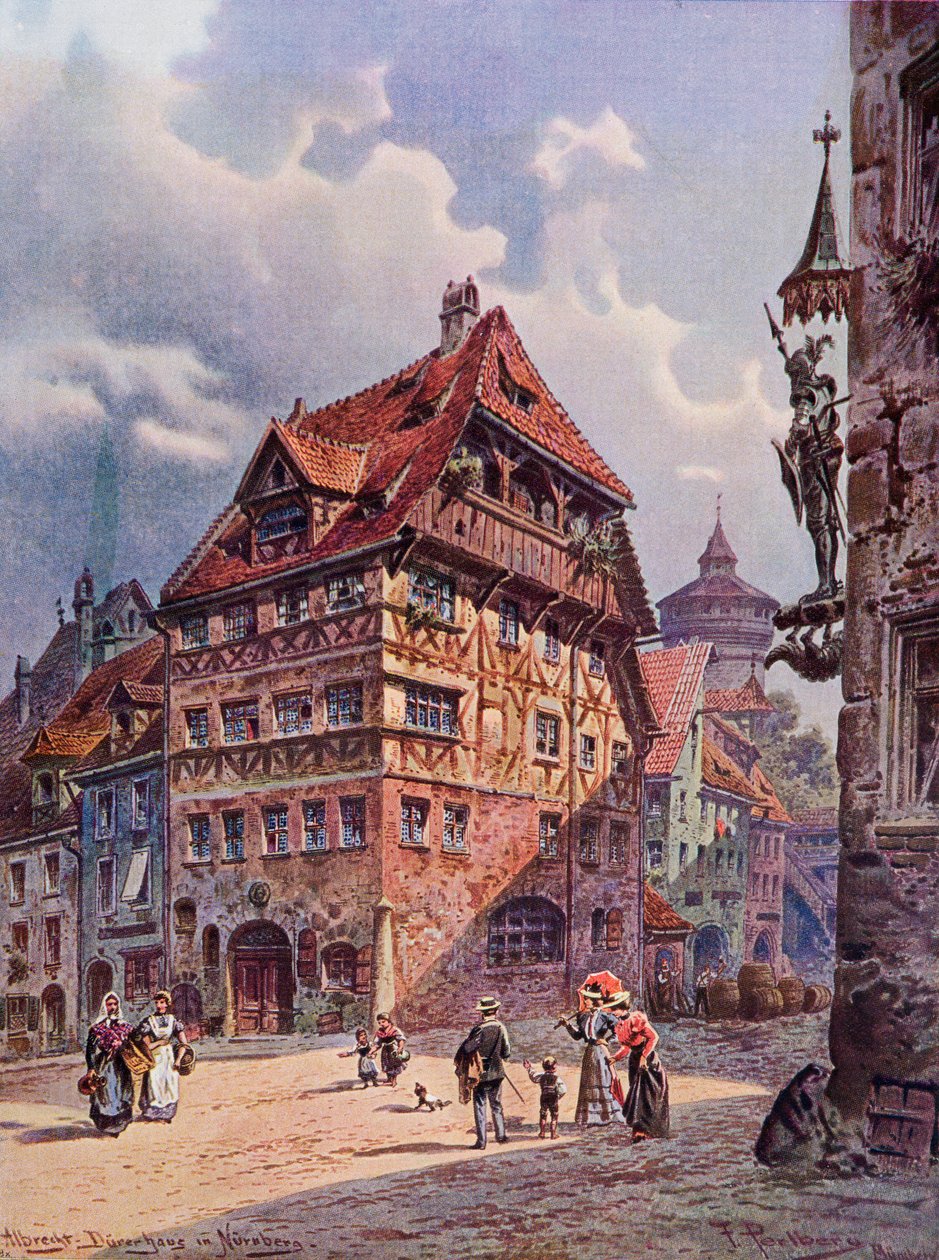 Albrecht Durers hus i Nürnberg, Tyskland, som det var i det 19. århundrede, fra 