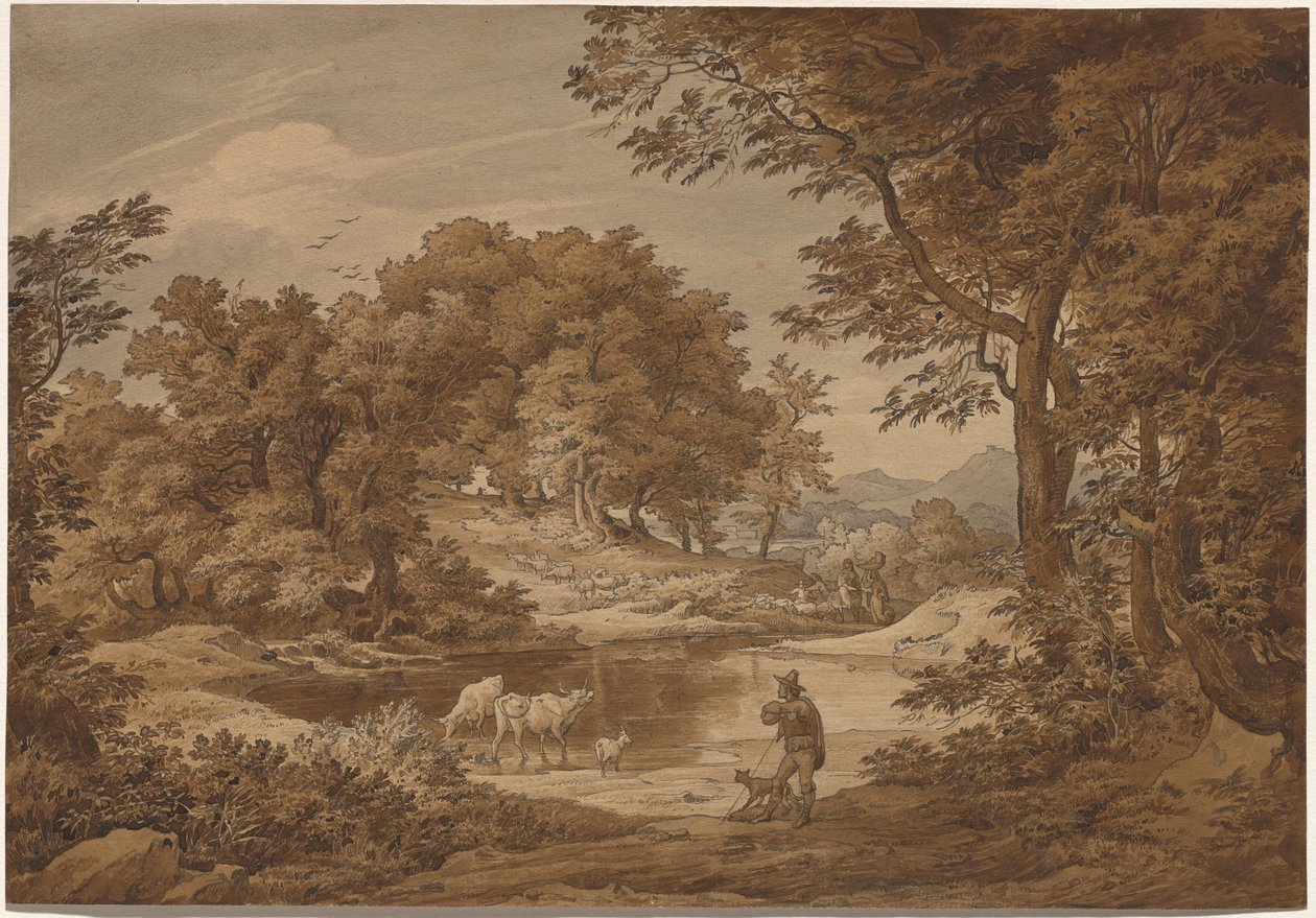 Et italiensk landskab med hyrder af Friedrich Preller the Elder