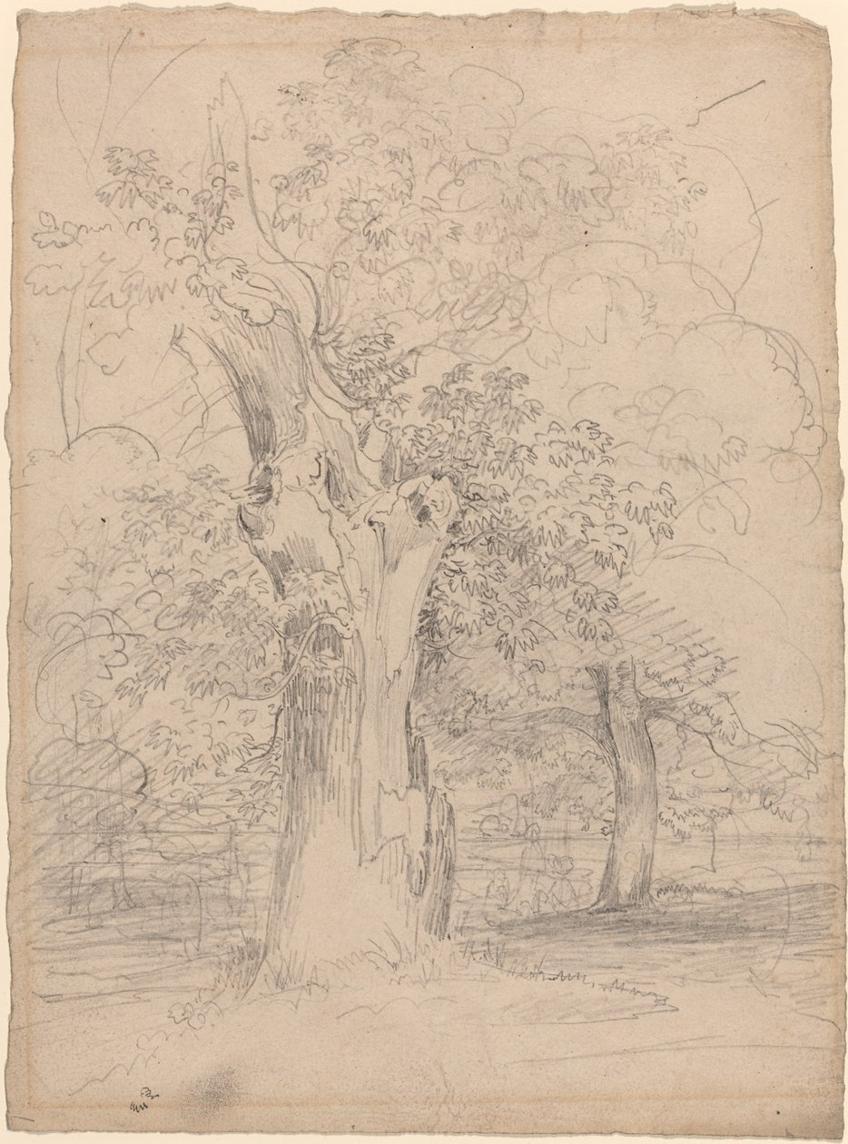 Et gammelt træ med figurer i et landskab af Friedrich Salathé
