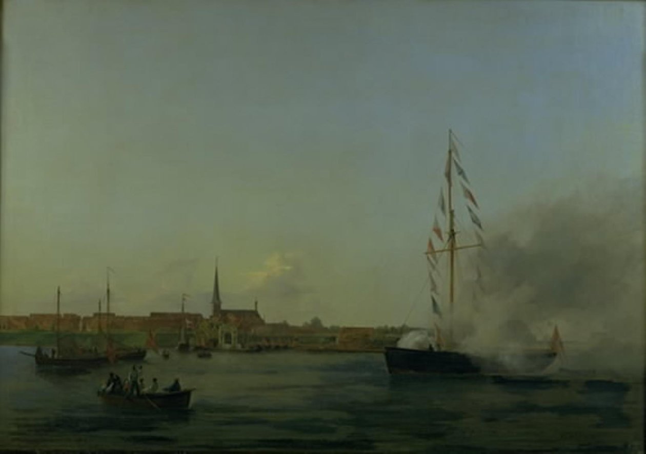 Havnen ved Nyborg. I forgrunden kutteren "Neptun" af Friedrich Theodore Kloss