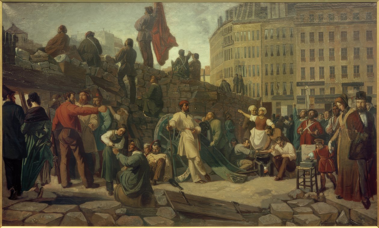 Februarrevolutionen 1848, Paris Barrikader / Gem. Martersteig af Friedrich Wilhelm Martersteig