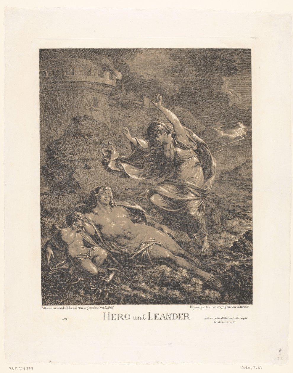Hero en Leander Hero und Leander (titel på objekt) af Friedrich Wilhelm Reuter