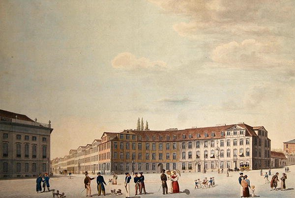 Kongens plads i Kassel (pen og akvarel på papir) af Friedrich Wilhelm Selig