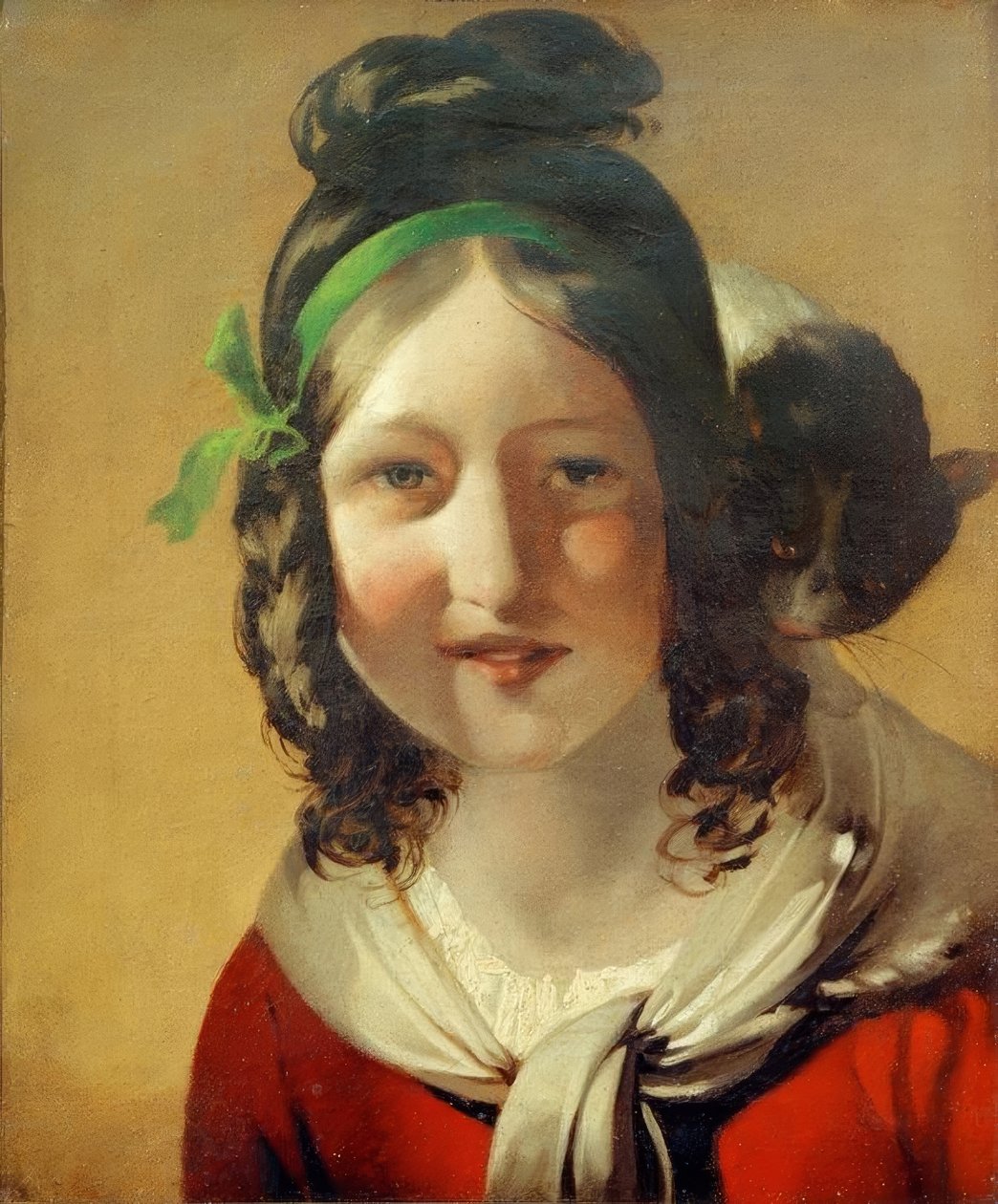 Grinende pige med kat af Friedrich von Amerling